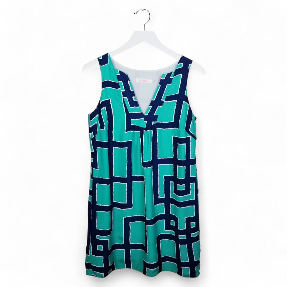 ALICE & TRIXIE 100% Silk Shift Mini Dress Navy Green Sleeveless - XS